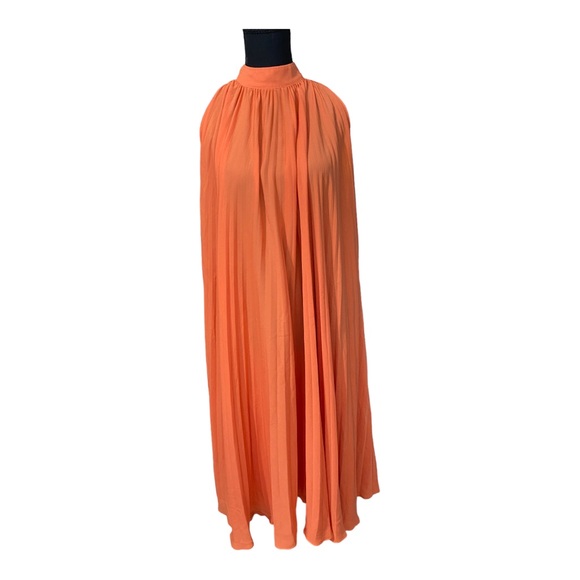 TOME Collective Orange Sleeveless Mock Neck Pleated Dress Size Small - Picture 6 of 8